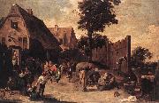 TENIERS, David the Younger Peasants Dancing outside an Inn wt oil on canvas